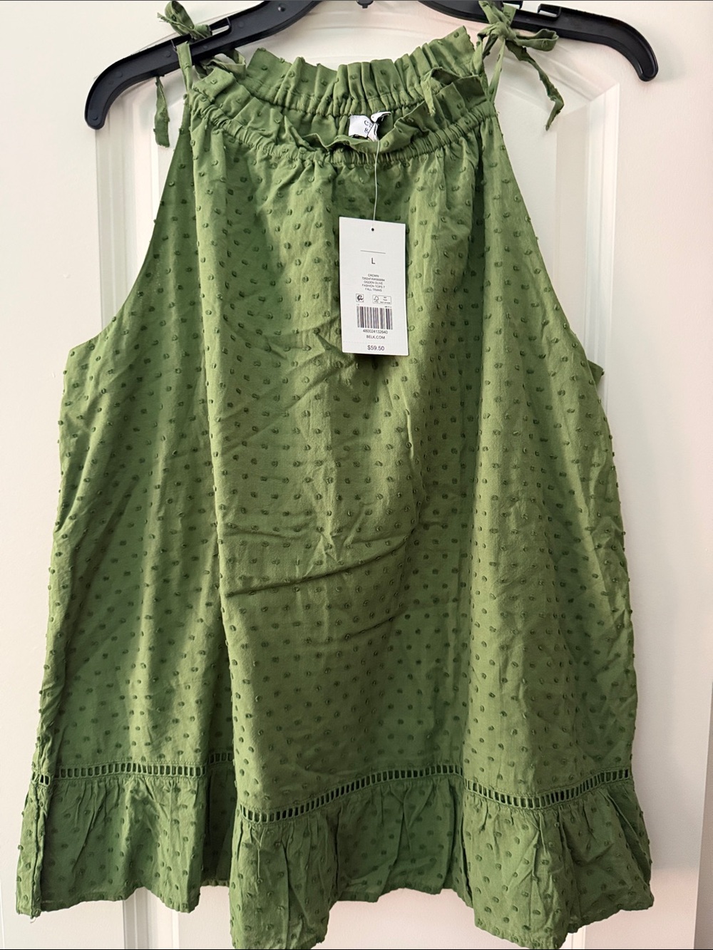 crown & ivy Olive Green Tie-Shoulder Ruffle Sundress